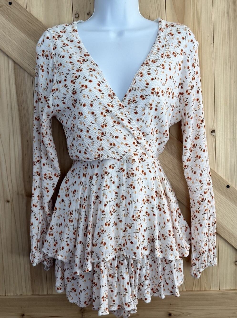 Altar'd State Cream Festival Floral Cottage Core Ruffle Wrap Romper Sz S *Stain*